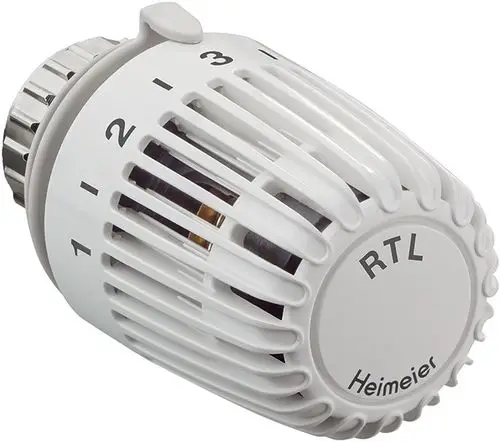 Weißer Thermostat-Regler mit Lüftungsschlitzen und Drehknopf zur Einstellung der Temperatur, verwendet für Rücklauftemperaturbegrenzer von IMI Hydronic Engineering.